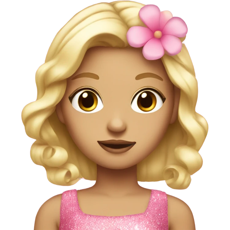 Girl with blonde hair with a pink sparkly dress and a pink flower in her hair emoji