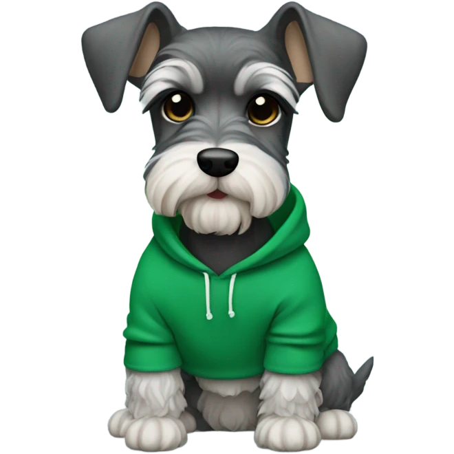 Mini schnauzer with a Kelly green hoodie emoji