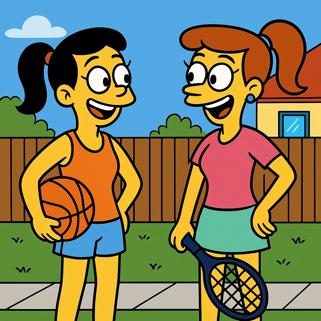  2 sports women standing and talking and smiling at each other emoji
