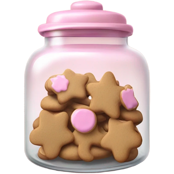 Realistic glass cookie jar with light pink lid full of gingerbread cookies isolated.  emoji
