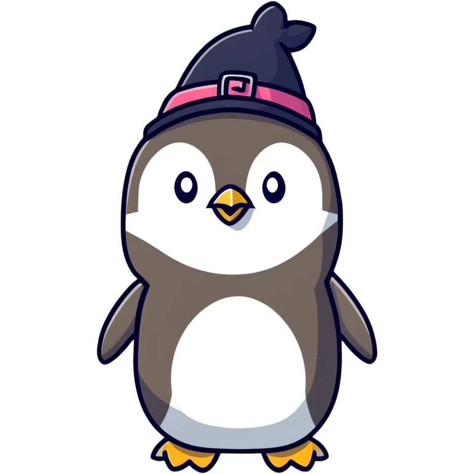 penguin wizard with a big hat and cute expression emoji