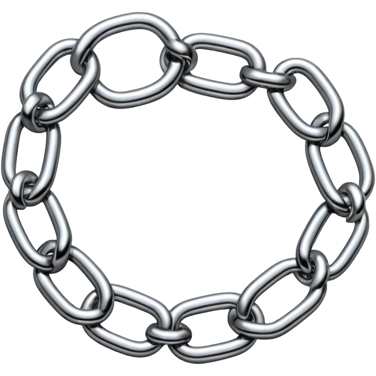 A thick luxury chain emoji made of liquid silver chrome, smooth rounded links, glossy metallic reflections, heavy swag aesthetic, minimalistic iOS emoji style, centered, clean white background emoji