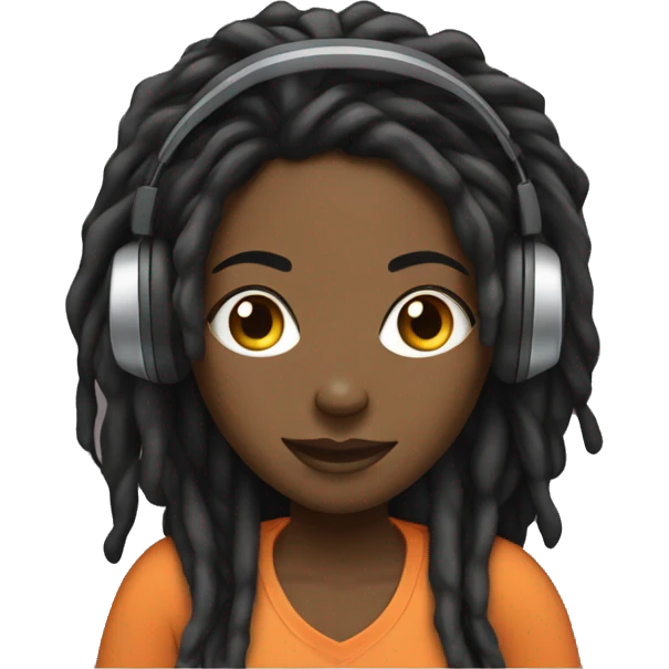 black woman with dreads behind laptop typing and wearing headphones emoji