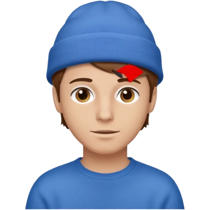 uomo giovane, capelli marroni, pelle chiara, cappello blu e maglione marrone chiaro emoji