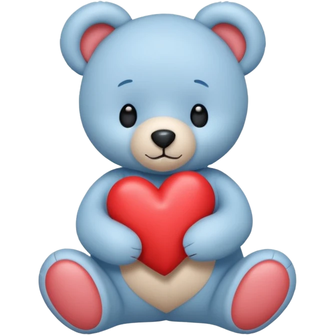 blue pastel teddy bear hold red heart emoji