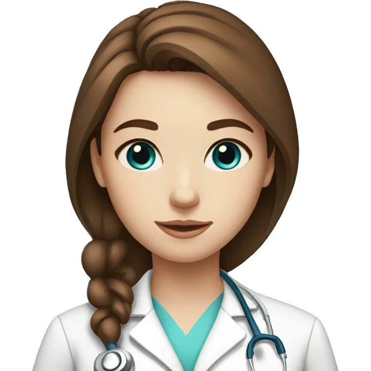 doctor girl with brown hair, blue eyes and fair skin emoji