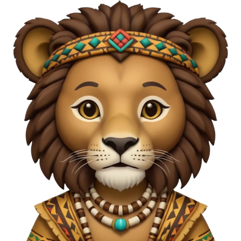 a-3d-cartoon-african-lion-from-the-1800s-wearing-traditional-african-tribal-clothing,-calm-expression,-natural-background,-memoji-style-realism. emoji