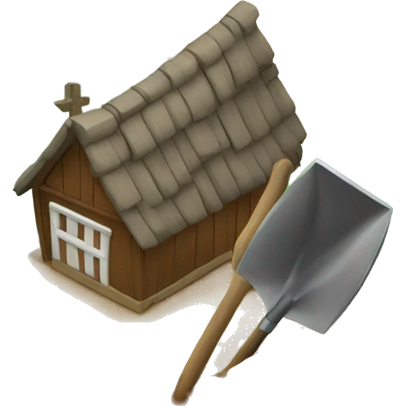 2 shovels in a cross infront of a hut emoji emoji