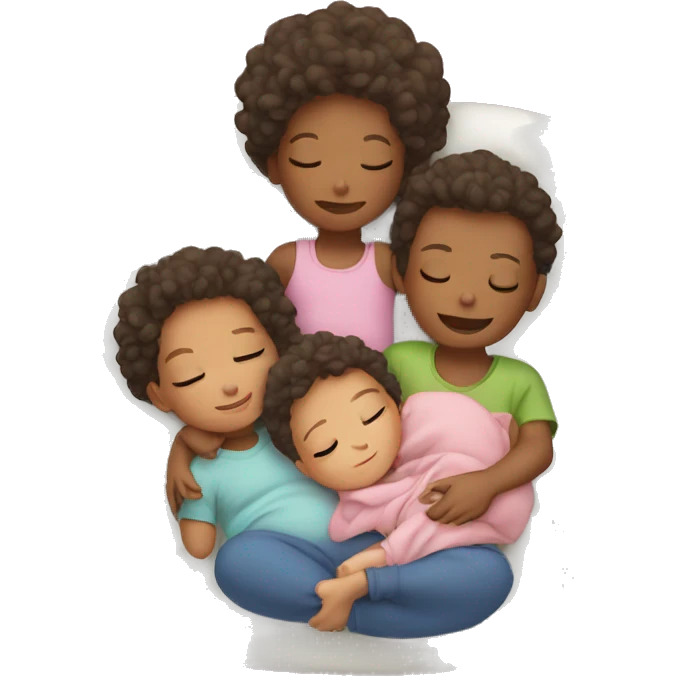 3 kids and 1 baby sleeping emoji