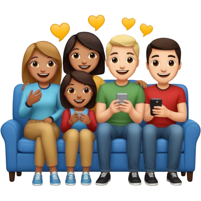 group of friends on couch having fun emoji