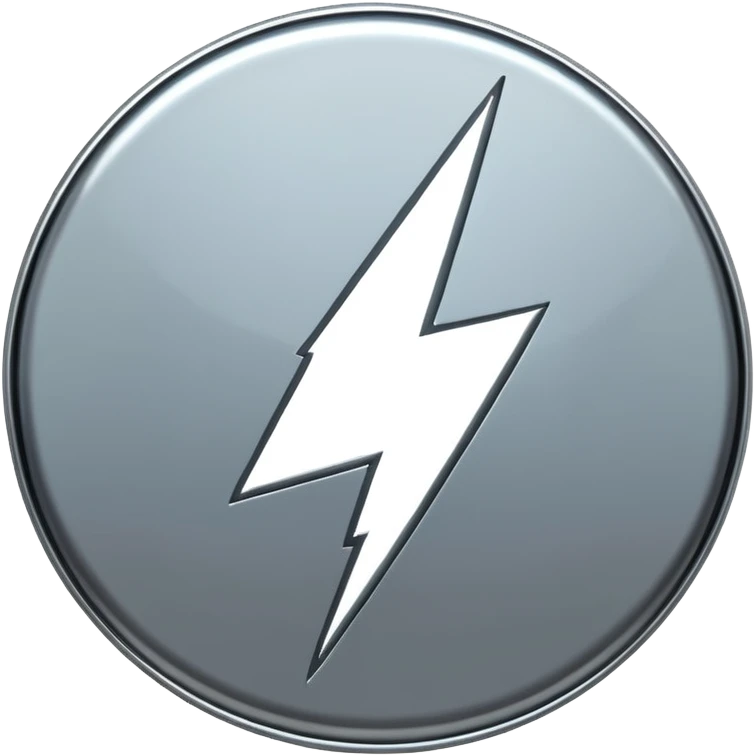 A lightning bolt emoji made of polished silver chrome, sharp yet rounded edges, glossy metallic surface, soft reflections, minimal futuristic design, iOS emoji style, centered, clean white background emoji