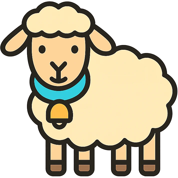 a sheep with a collar, color outline icon style emoji