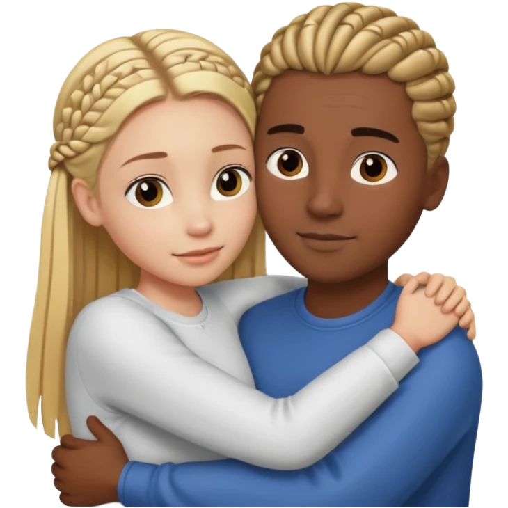 blonde girl with straight hair and medium toned guy with darn brown cornrows hair hugging emoji
