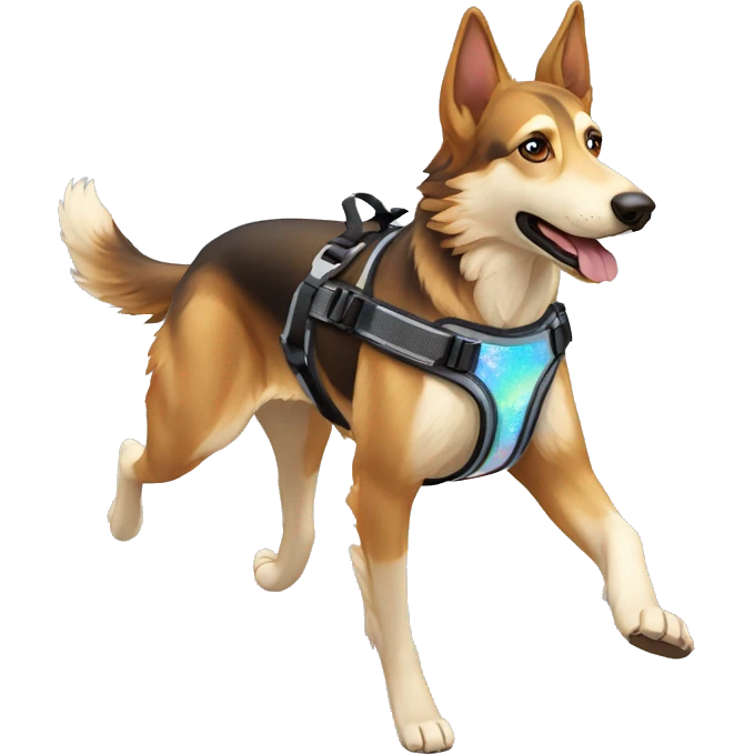  saluki German shepherd husky and holographic harness running emoji