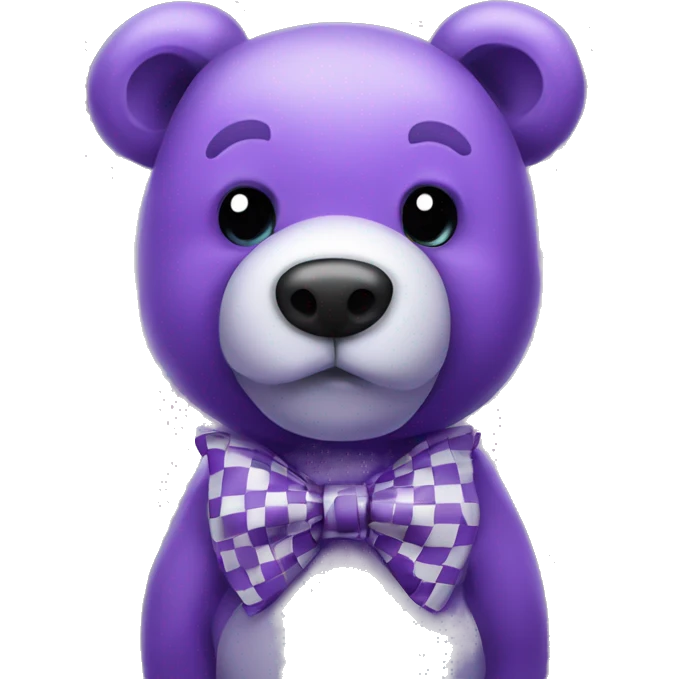 purple teddy bear with a checkered bow on hks neck giving kisses emoji