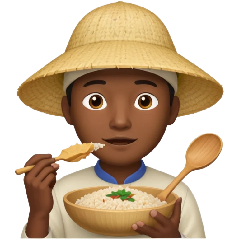 Asian guy with a rice hat eating a bat emoji