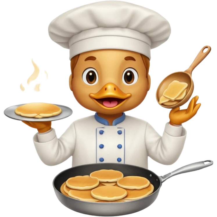 Duck chef is flipping pancakes emoji