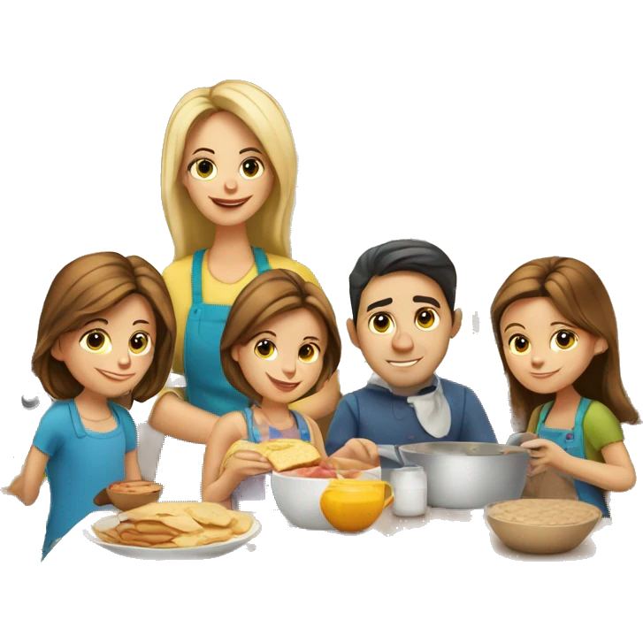 Caucasian family of six preparing breakfast at kitchen  emoji