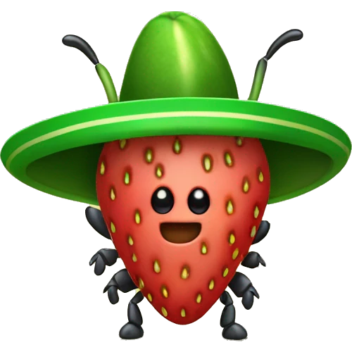Lightning bug firefly wearing a Mexican hat and holding a strawberry emoji