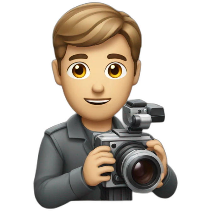 European film director with brown piled short hair holding a cinema camera emoji