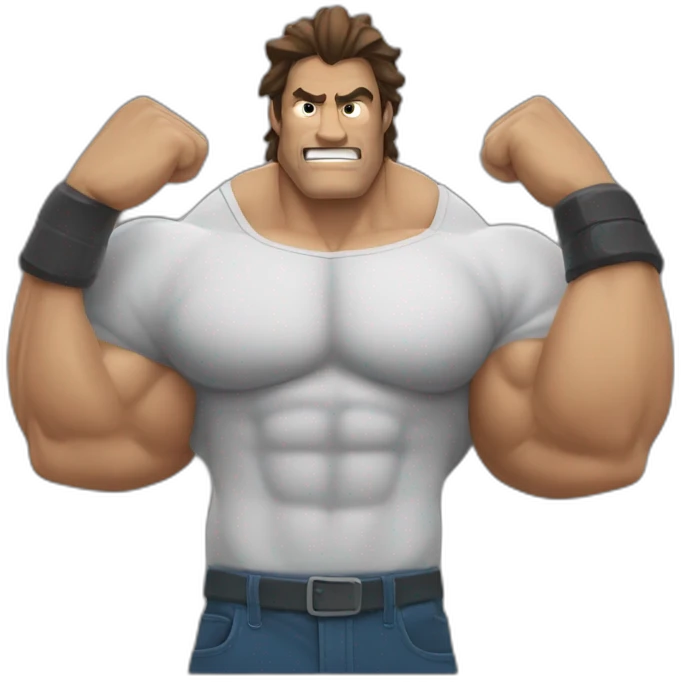 musclé-au-cheveux-bruns-double-biceps-tête-requin-démon emoji