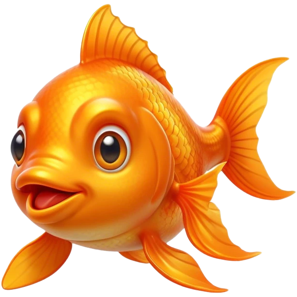Cinematic Comical Orange Goldfish Portrait Emoji, Head tilted dramatically with an exaggeratedly amused expression, featuring a striking, glossy orange body with lively, fluttering fins, wide, expressive golden eyes filled with playful disbelief, Simplified yet hilariously expressive features, highly detailed, glowing with a slightly sassy glow, high shine, dramatic yet playful, stylized with an air of cheeky mischief, bright and endearing, soft glowing outline, capturing the essence of a spirited and over-the-top goldfish, so meme-worthy it feels like it could side-eye its way into internet fame instantly! emoji
