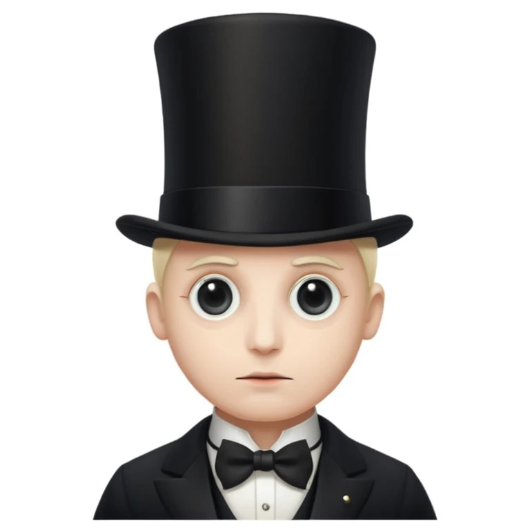 shadowy emoji-style elite figure wearing sharp suit, monocle, and top hat, discreet all-seeing eye pin, exuding confidence and mystery, dark exclusive background emoji