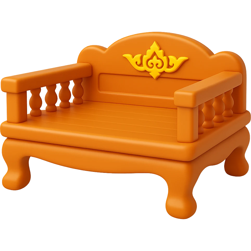 Make the wooden bed longer horizontally (left to right) in the style of 3D emoji, keeping the transparent background and preserving all Thai art details. The style should reflect the 3D emoji look with depth and shading typical of Microsoft style 3D fluent emojis. emoji