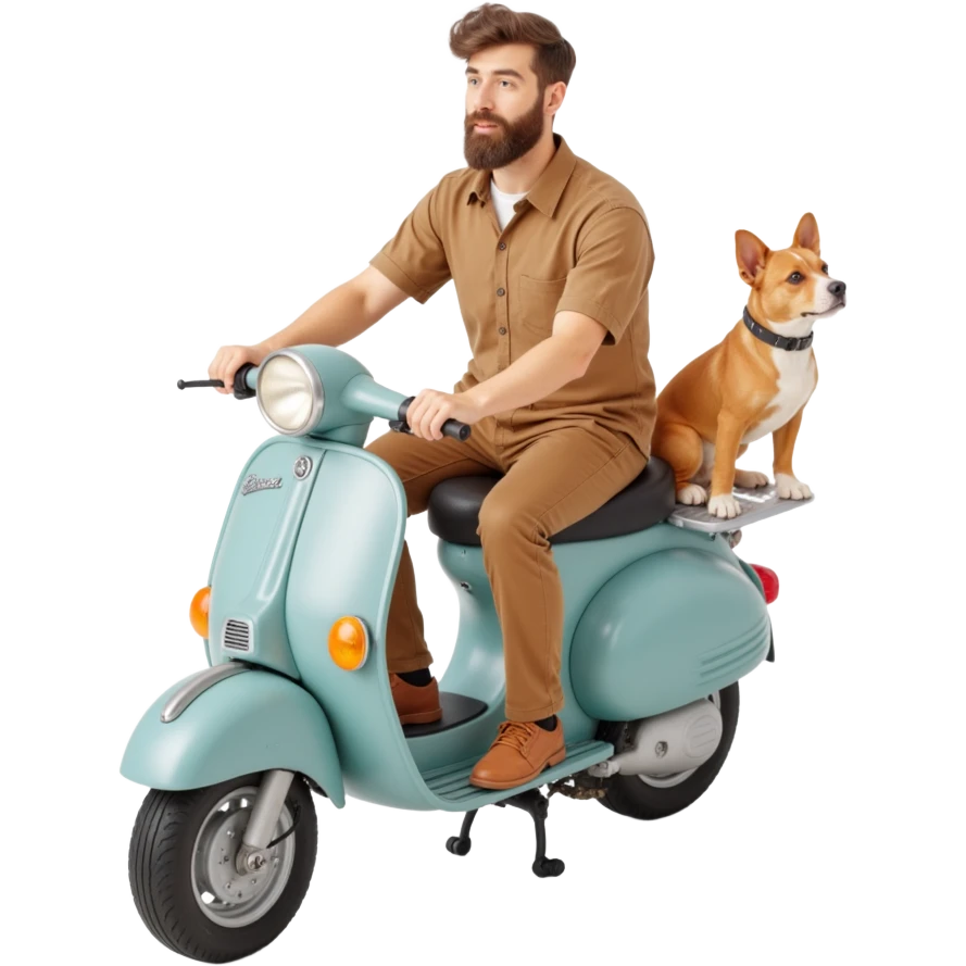 man and his pet dog riding a vespa emoji