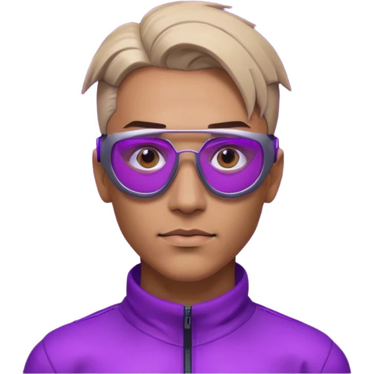 Cyberpunk man head 3d puruple cyber-glasses half rotate face emoji