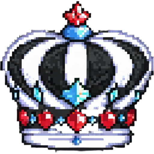 black crown with many red gems, pixel art style, no white, only black and red colors emoji