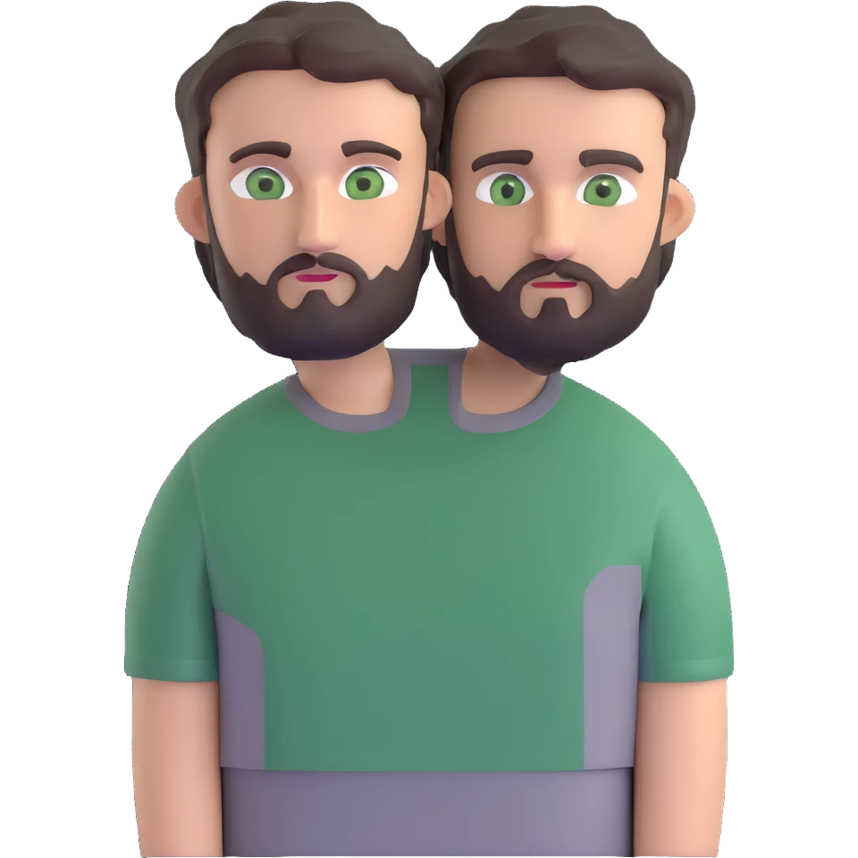 man with dark messy short hair, dark green eyes, gray T-shirt, and short beard emoji