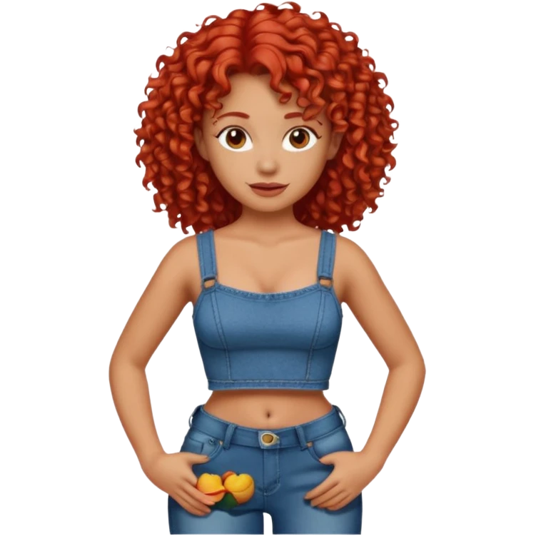 OGER with red curly hair that looks Mexican that is big and fat wearing jeans and a crop top emoji
