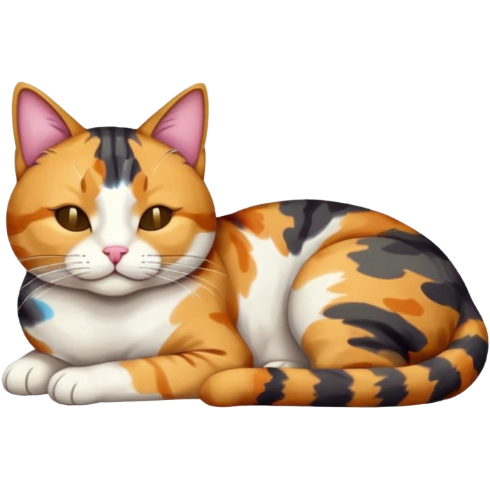 full body colourful light patched calico tabby cat sleeping emoji