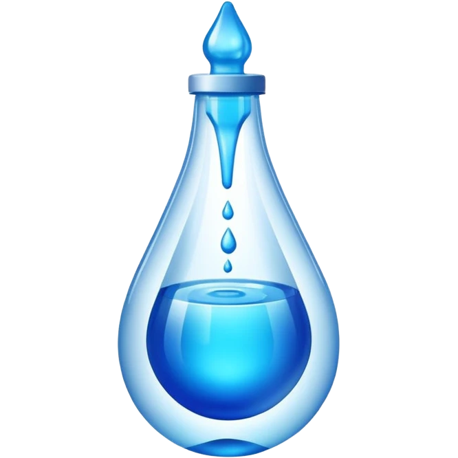 "Abstract logo symbol representing plastic blow molding, a drop of blue liquid plastic transforming into a solid bottle shape, futuristic, metallic texture, blue and silver gradient, white background, high definition app icon." emoji