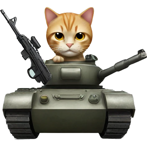 Cat with gun and helmet in a tank emoji