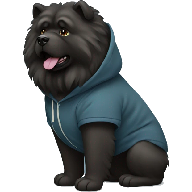 A black chow chow dog wearing a hoodie emoji