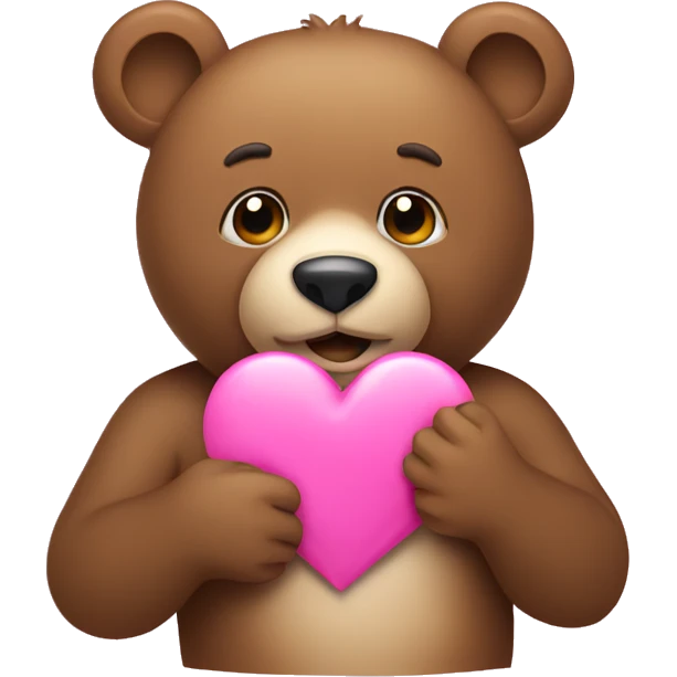 A bear holding a pink heart emoji