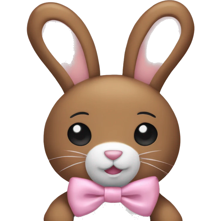 Pastel brown stuffed animal plushie with pastel pink ribbon on one of the bunnies ears emoji