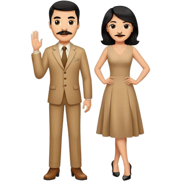 Man in high heels light brown dress with black hair and mustache  emoji