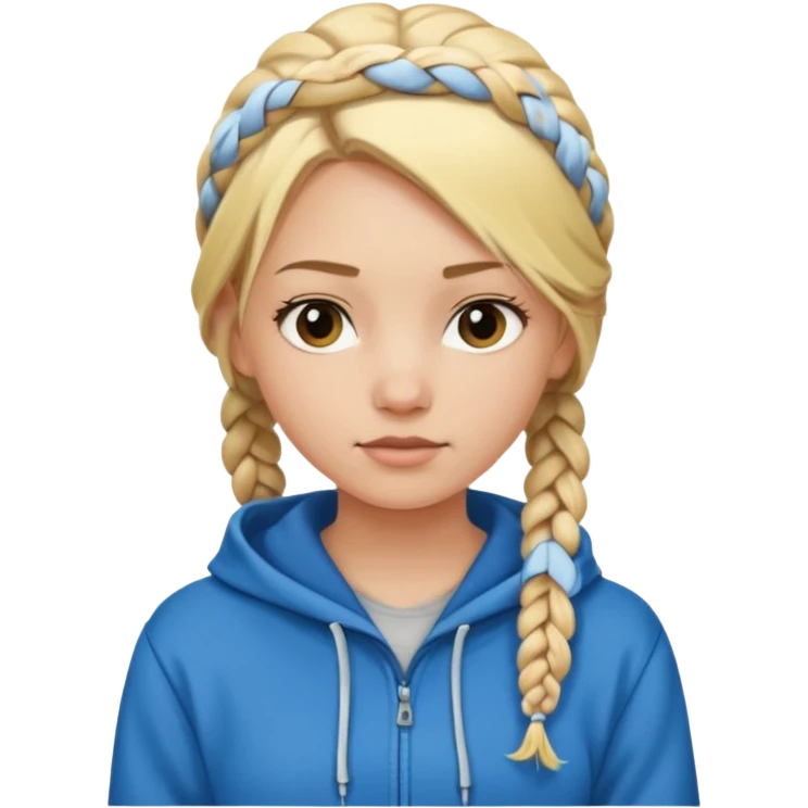 Blonde girl with braided hair wearing a hoodie emoji