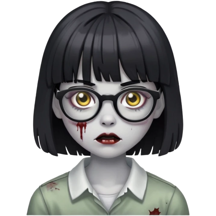 girl zombie with black hair with bangs and glasses emoji