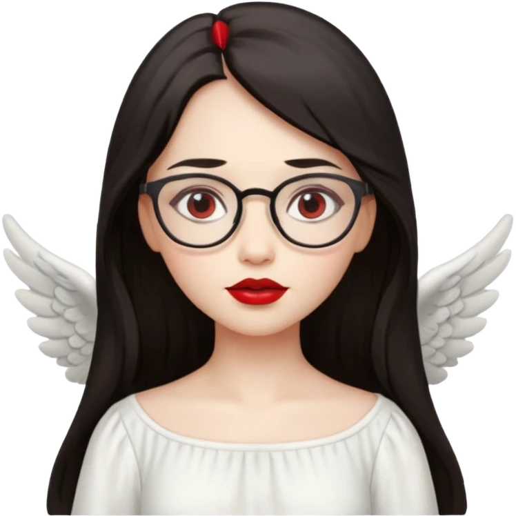 Angel girl with eyeglasses and long dark hair with red lipstick  emoji