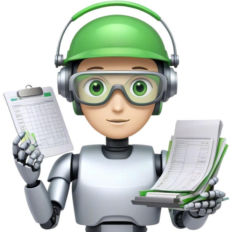 human like robot accountant with green Green eyeshades visor holding spreadsheets emoji