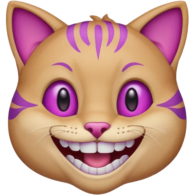 White cat wide mouth happy smiling with teeth showing, very light pink inner ears, magenta purple eyes, looks like discord's :smiley_cat: emoji, male looking emoji