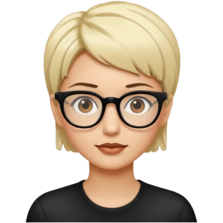 женщина с очень короткими светлыми волосами и темными корнями волос в очках и карими глазами и светлой кожей emoji