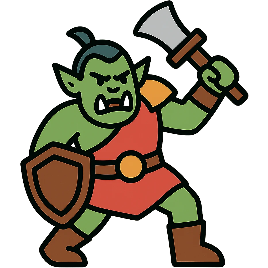 orc warrior, bold and fierce, modern color icon style, clear outlines, dynamic pose emoji