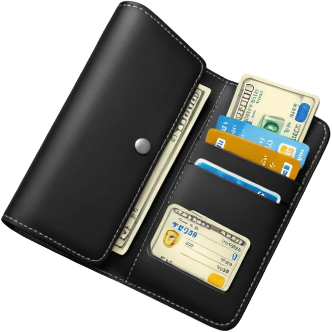 Travel black wallet – larger, holds passport and tickets.
 emoji