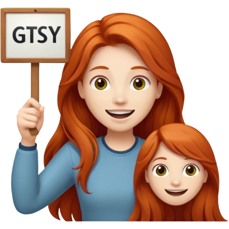 Excited long haired redhead holding a sign that says GTSY emoji