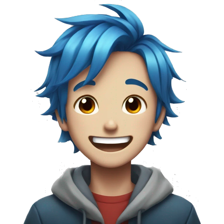 Anime boy with blue red hair laugh emoji